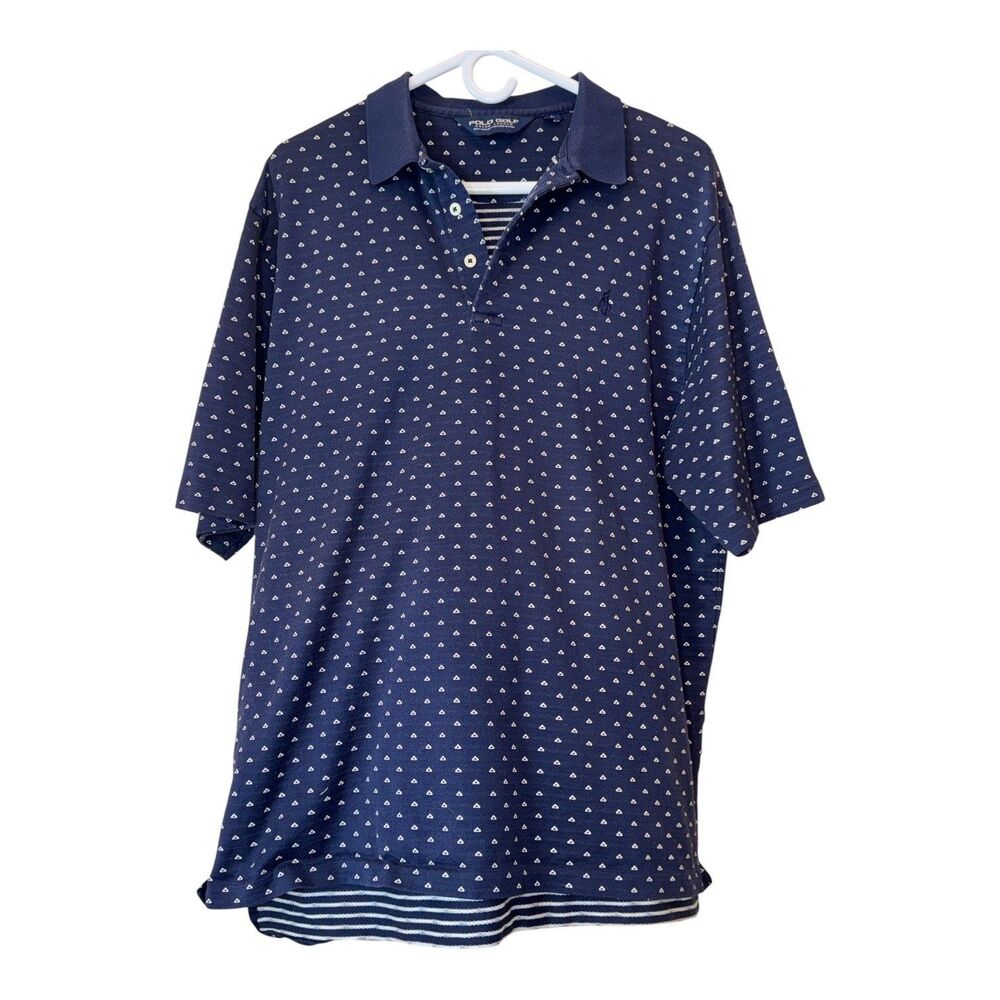 Polo Golf Ralph Lauren Mens 100% Pima Cotton L Navy Geometric Blue Performance
